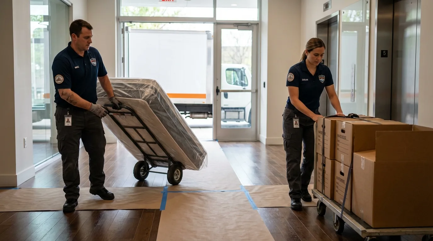 Professional apartment movers loading elevator in Byron Center, MI