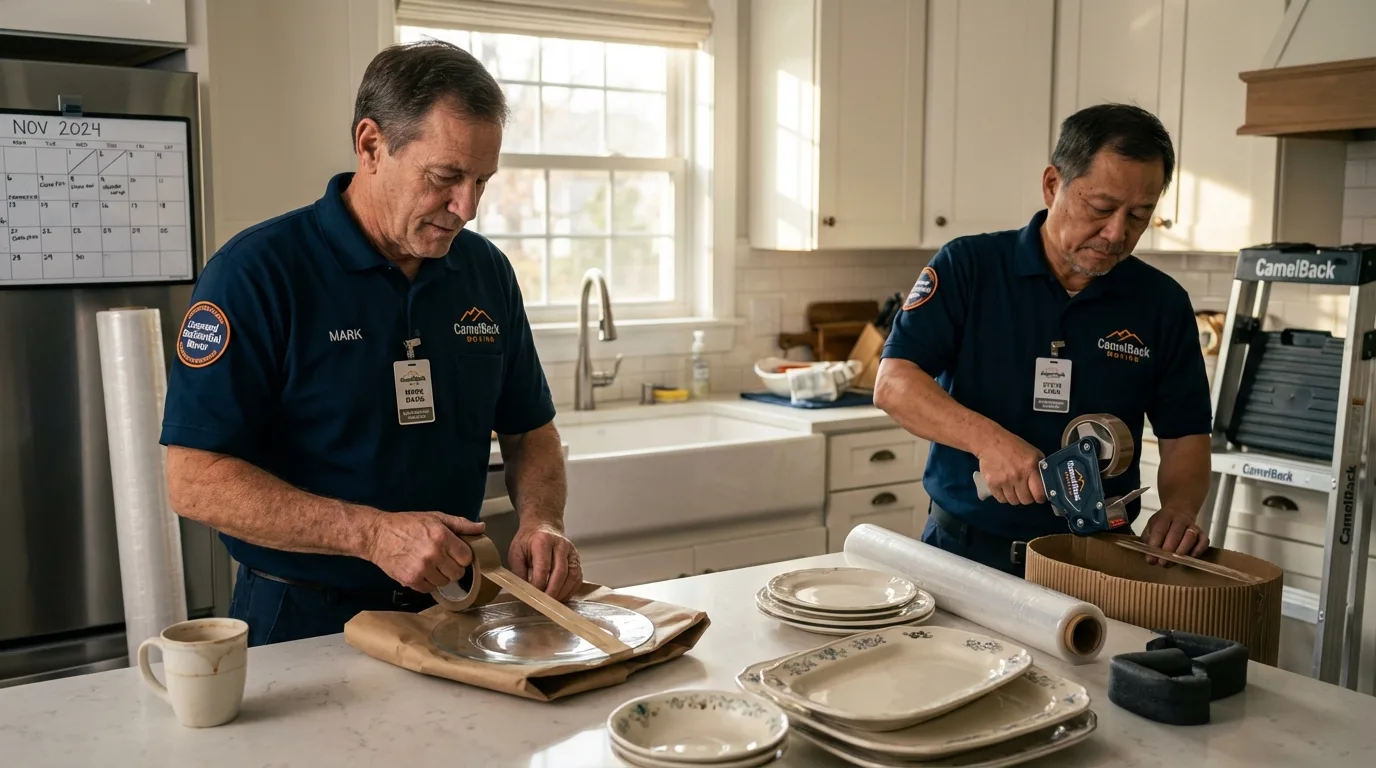 Professional crew packing kitchen dishware in Byron Center, MI